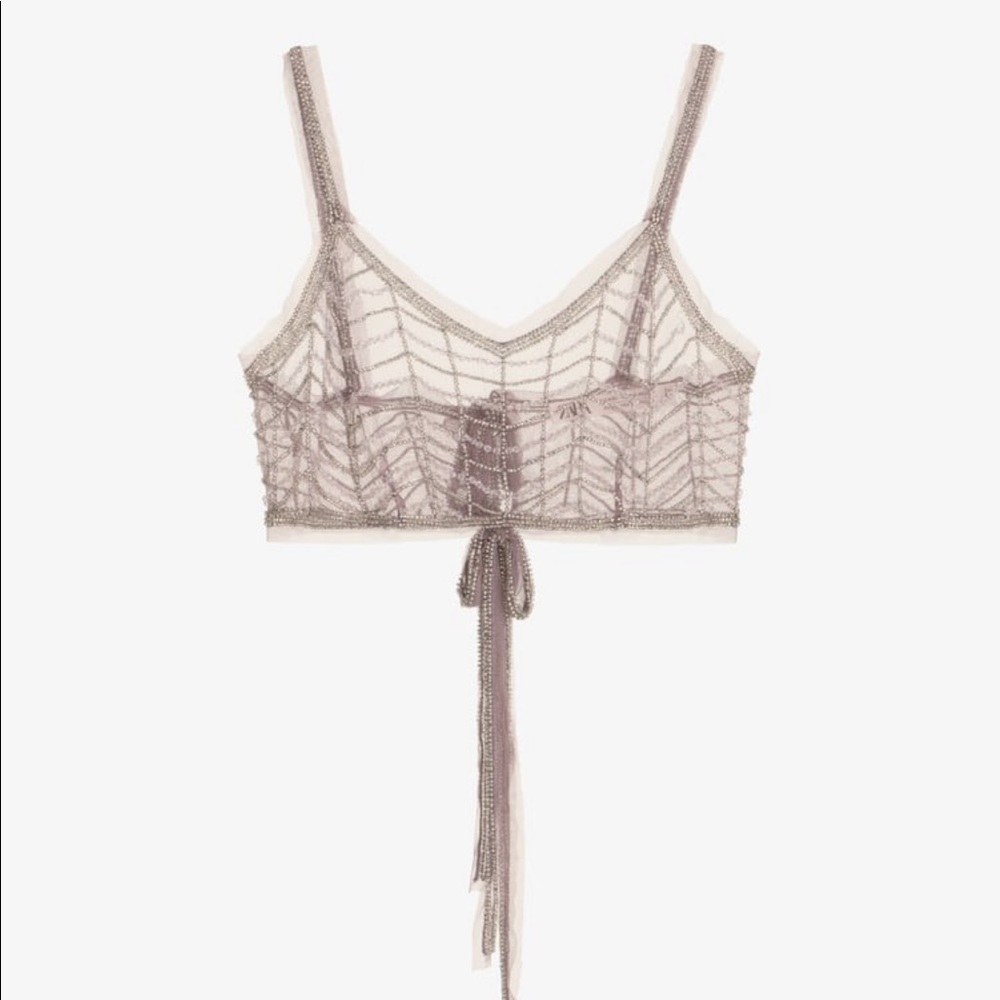 ❌SOLD❌ NWT Zara Limited Edition Tulle Beaded Top - Picture 4 of 11